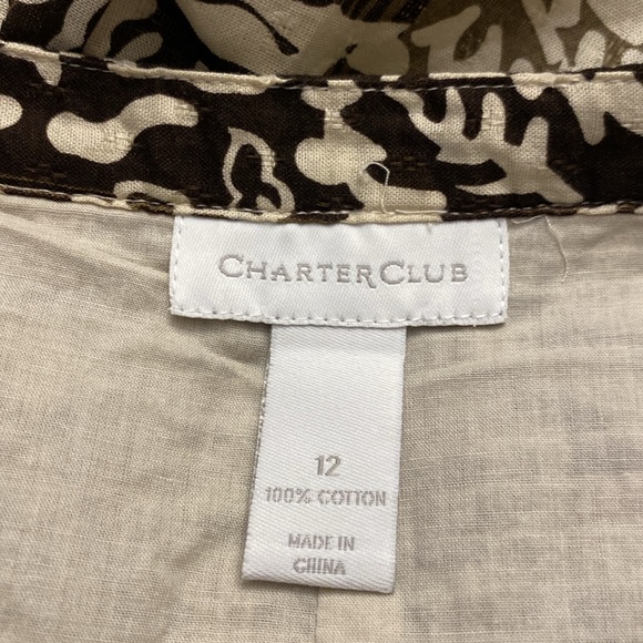 Charter club women’s 💯cotton smocked flowy skirt brown beige tan abstract 13 - Picture 4 of 10